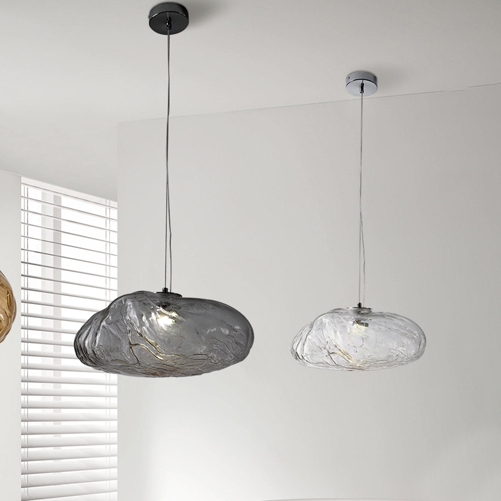 Large space loft staircase chandelier hotel lobby cloud glass long hanging chandelier duplex apartment pendant light