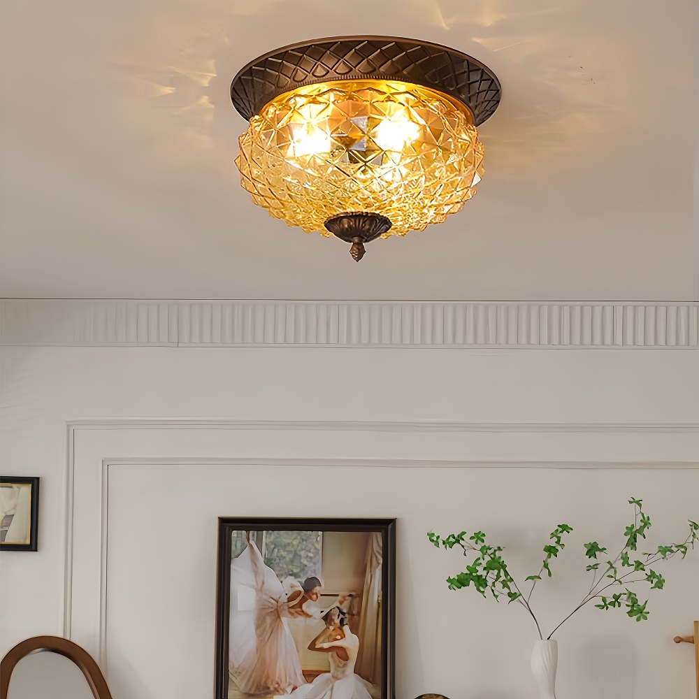 Vintage Entrance Light Corrugated Glass Ceiling Light