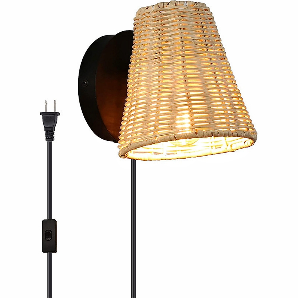 Japanese Style Simple Rattan Woven Bedside Wall Lamp