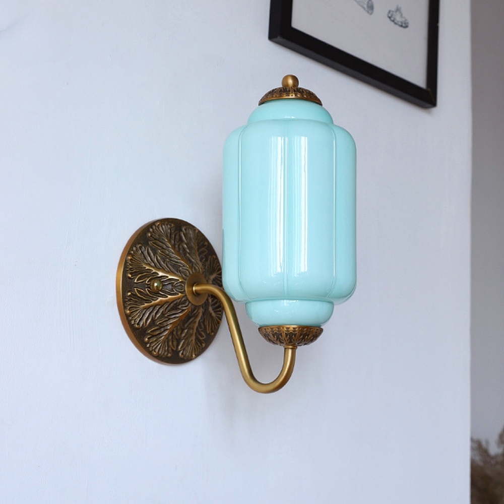 French Retro Copper Glass Wall Lamp Aisle Cream Style Light Fixture