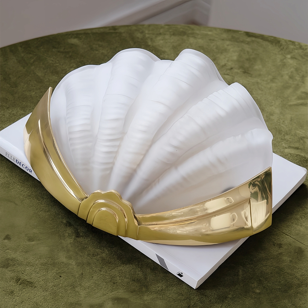 Brass Shell Glass Decorative Wall Lamp French Modern Living Room Bedroom Aisle Lighting Fixture