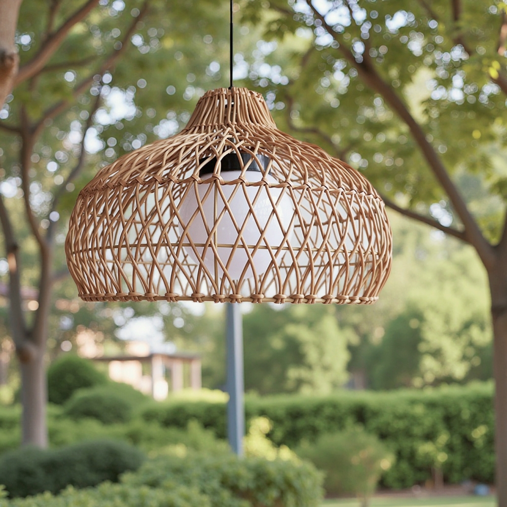 Outdoor courtyard waterproof rattan woven pendant light 16 inch decorative pendant light
