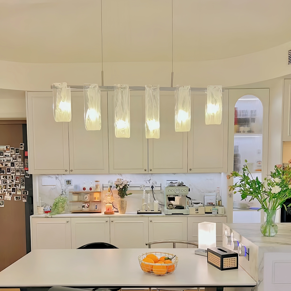 French style cloud glass restaurant pendant light island platform straight strip artistic light