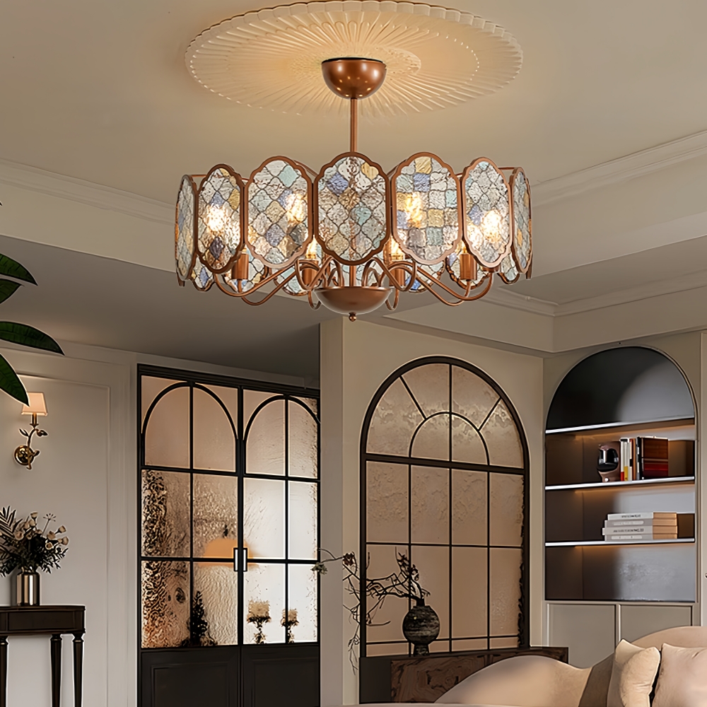 Mid-Century Vintage Enameled Glass Chandelier