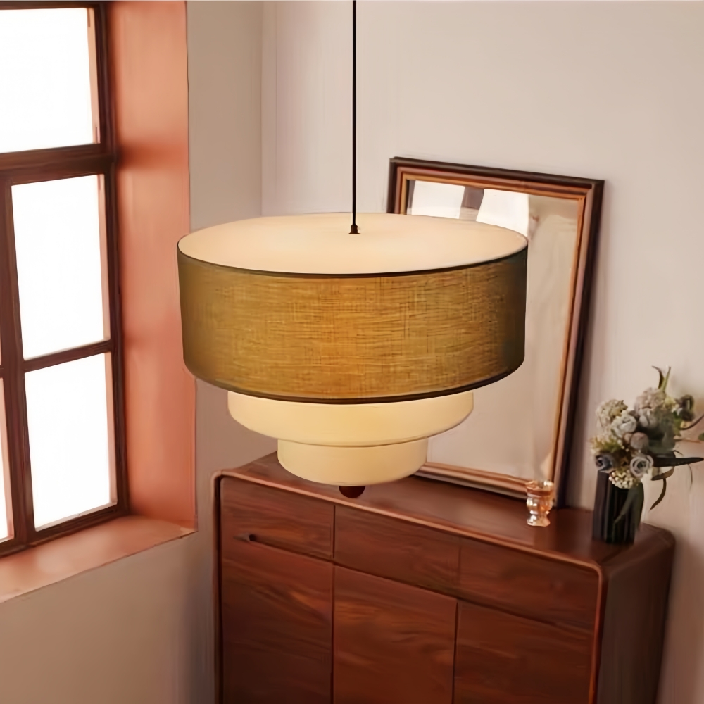 French Retro Color-Blocked Fabric Pendant Light