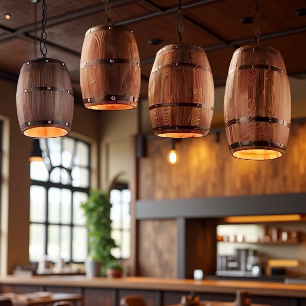 Industrial Farmhouse Style Oak Barrel Cylinder Pendant Light