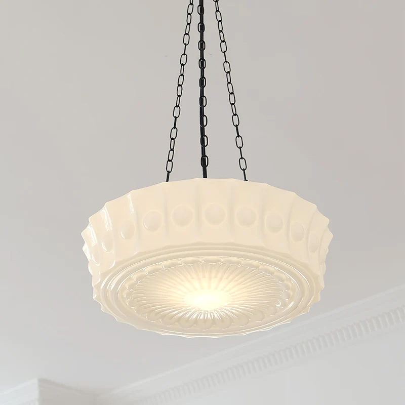 Living Room White Glass Chandelier Vintage Round Pendant Light