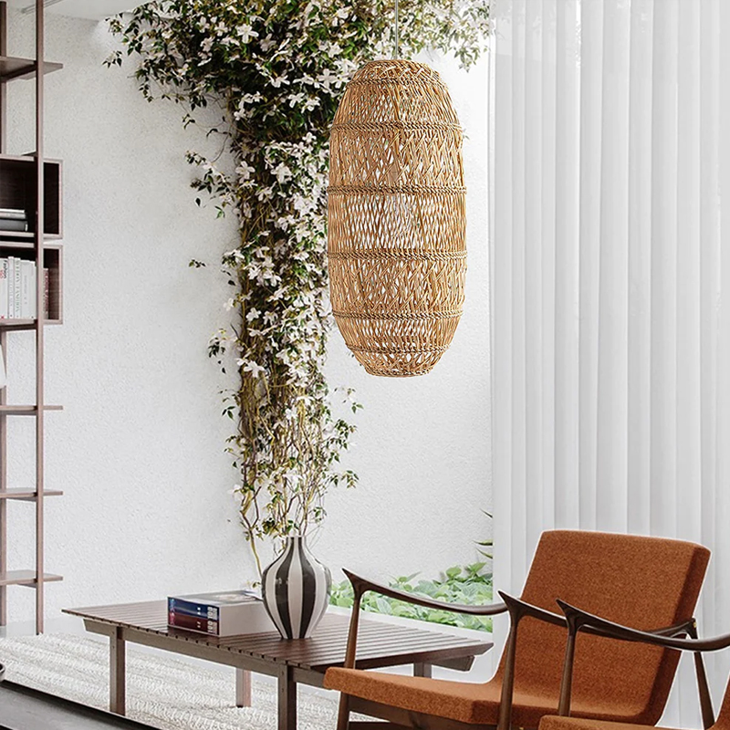 Basket Rattan Woven Lantern Chandelier Pendant Lamp Shade