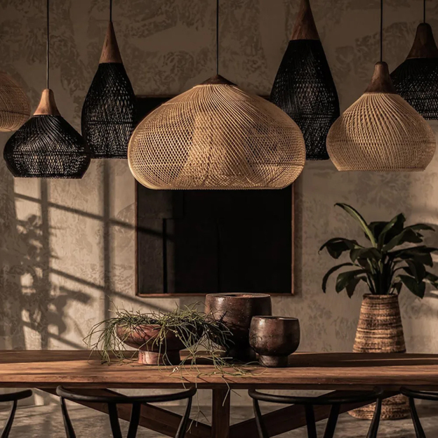 Rattan Pendant Light Wabi Sabi Style Retro Dining Room Chandelier