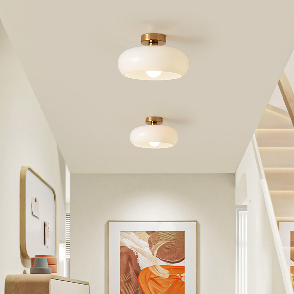 Retro Balcony Room Glass Ceiling Lamp Medievil Entrance Hall Bauhaus Corridor Aisle Study Light Fixture