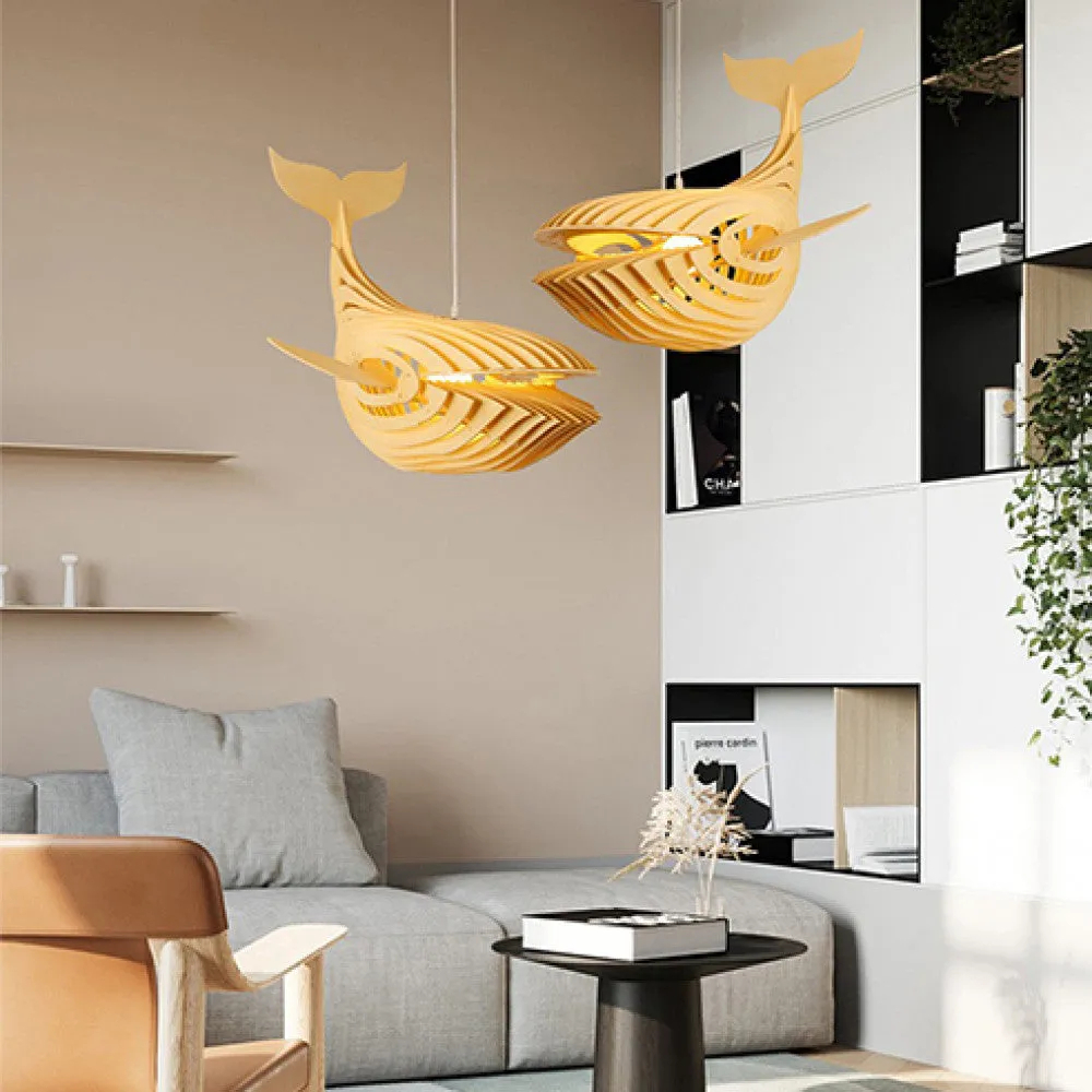 Creative Solid Wood Whale Chandelier Personalized Decorative Fish Shaped Chandelier