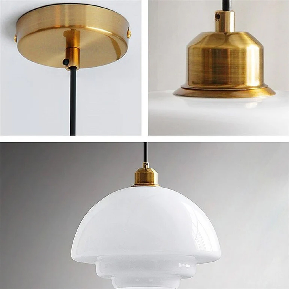 Mid-century Modern Glass Chandelier Multi-Layered Milk White Pendant Light