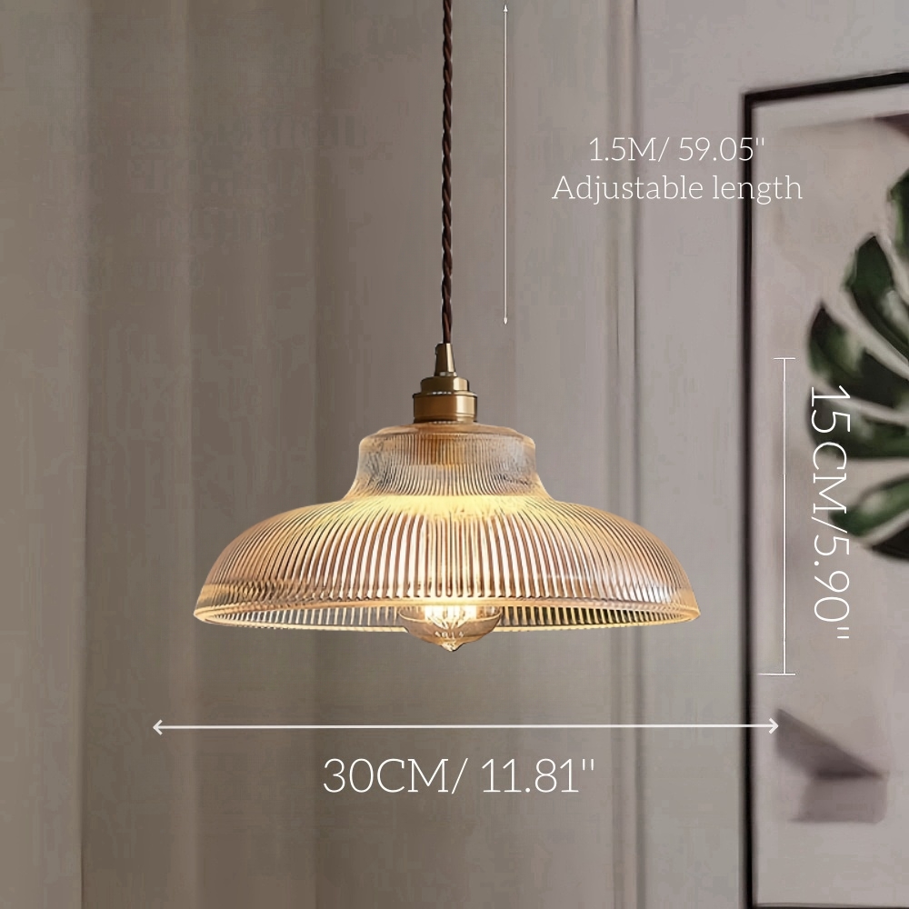 Japanese Retro Brass Glass Green Transparent Pendant Light