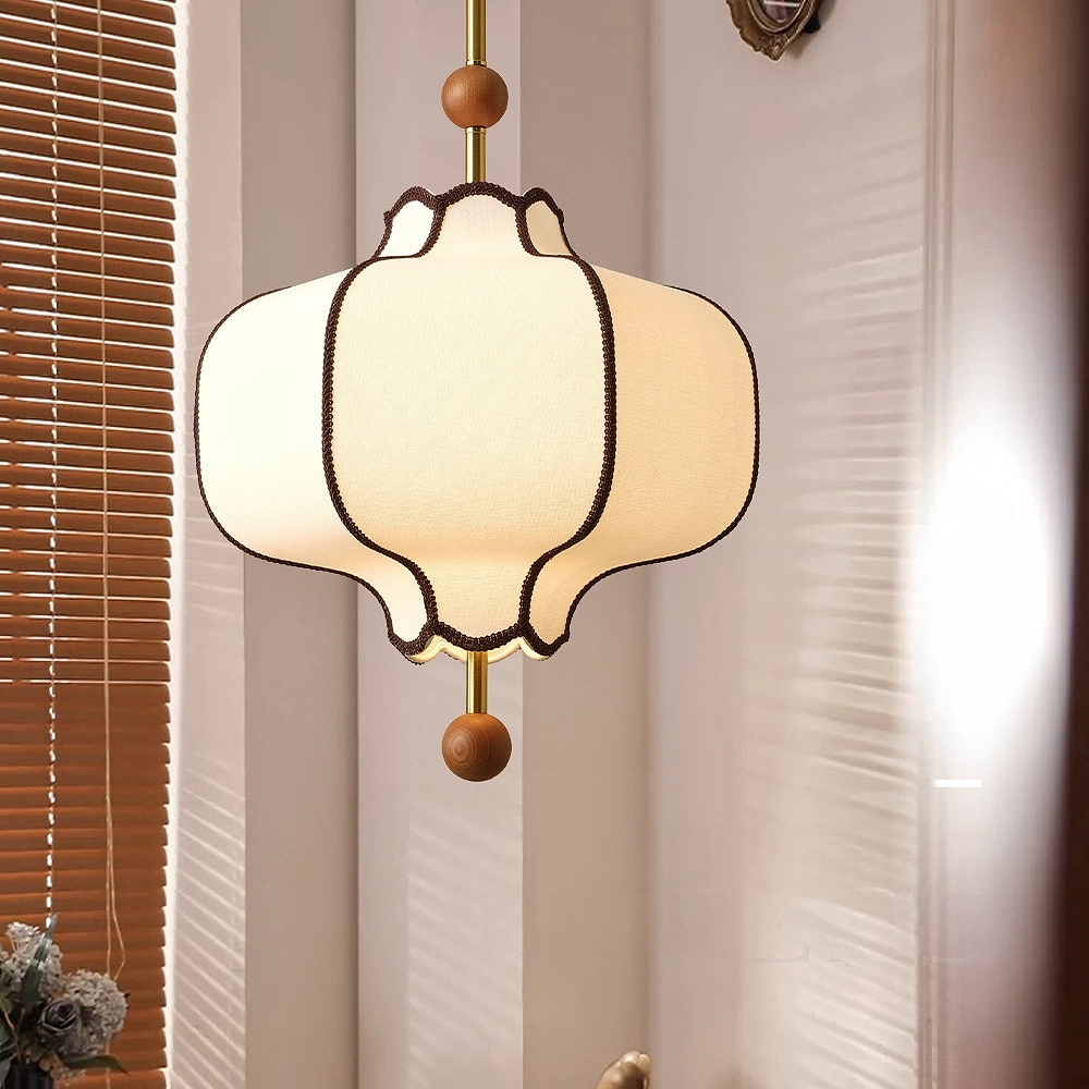 French Retro Style Bedroom Lace Fabric Pendant Light