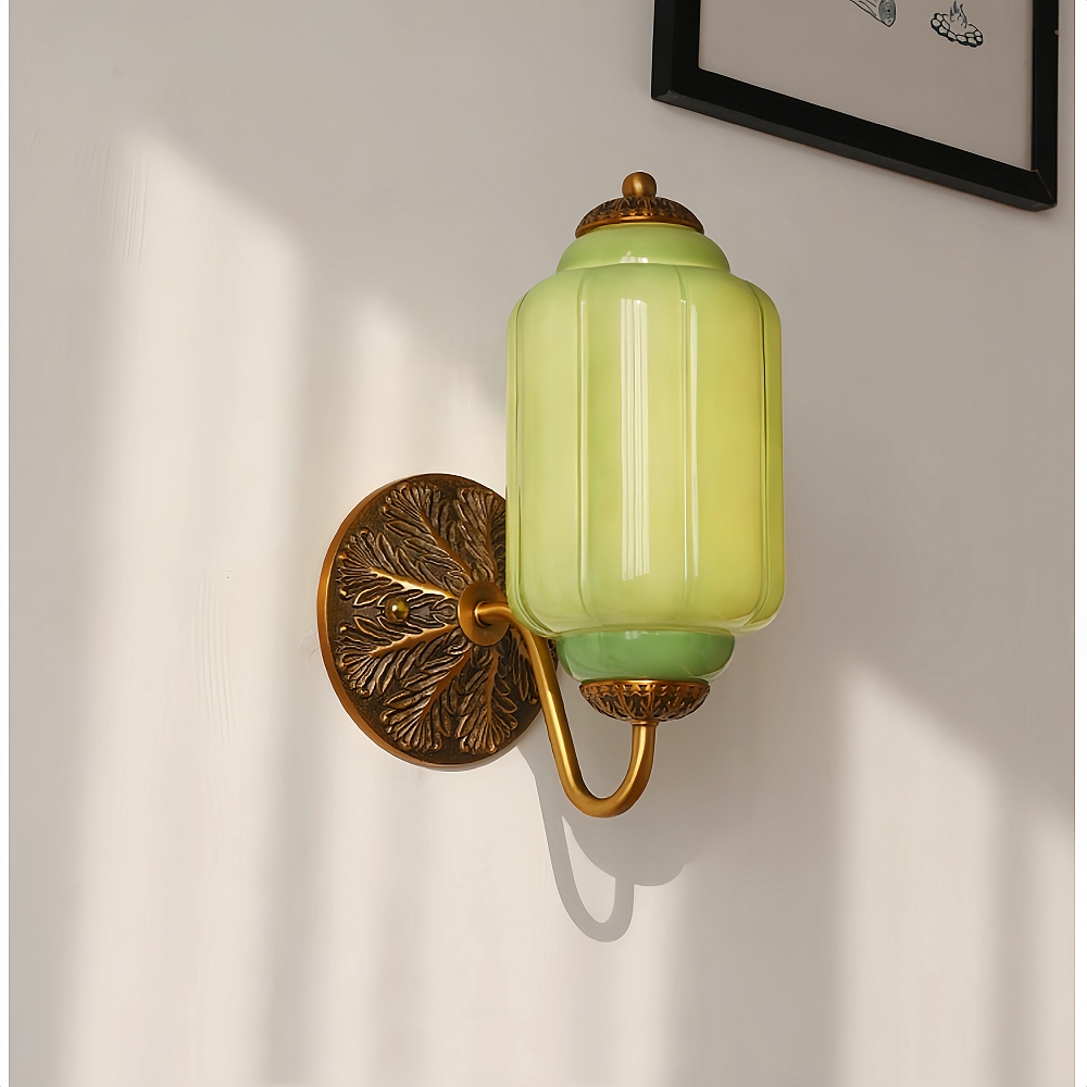 French Retro Copper Glass Wall Lamp Aisle Cream Style Light Fixture