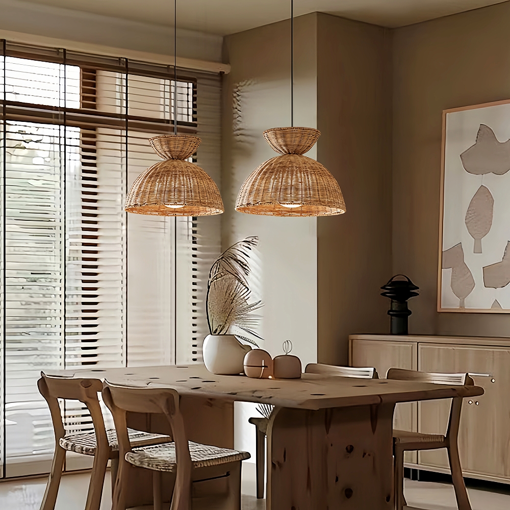 Wabi Sabi Style Dark Handmade Rattan Bird's Nest Shaped Pendant Light