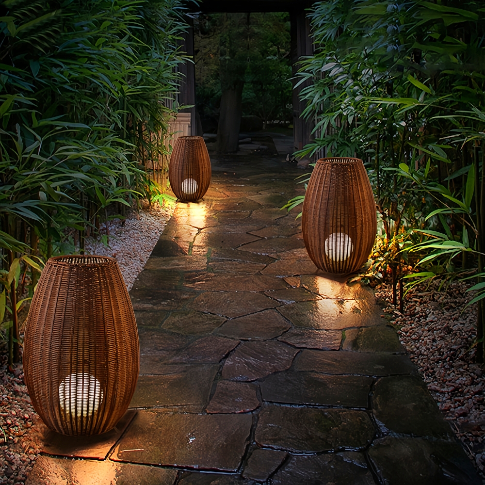 Outdoor Waterproof Rattan Floor Lamp Courtyard Lawn Lamp