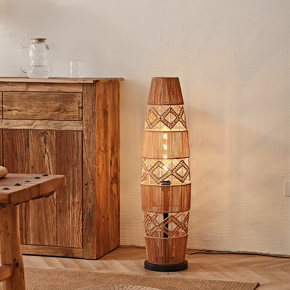 Wabi Sabi Style Handmade Woven Rope Woven Floor Lamp