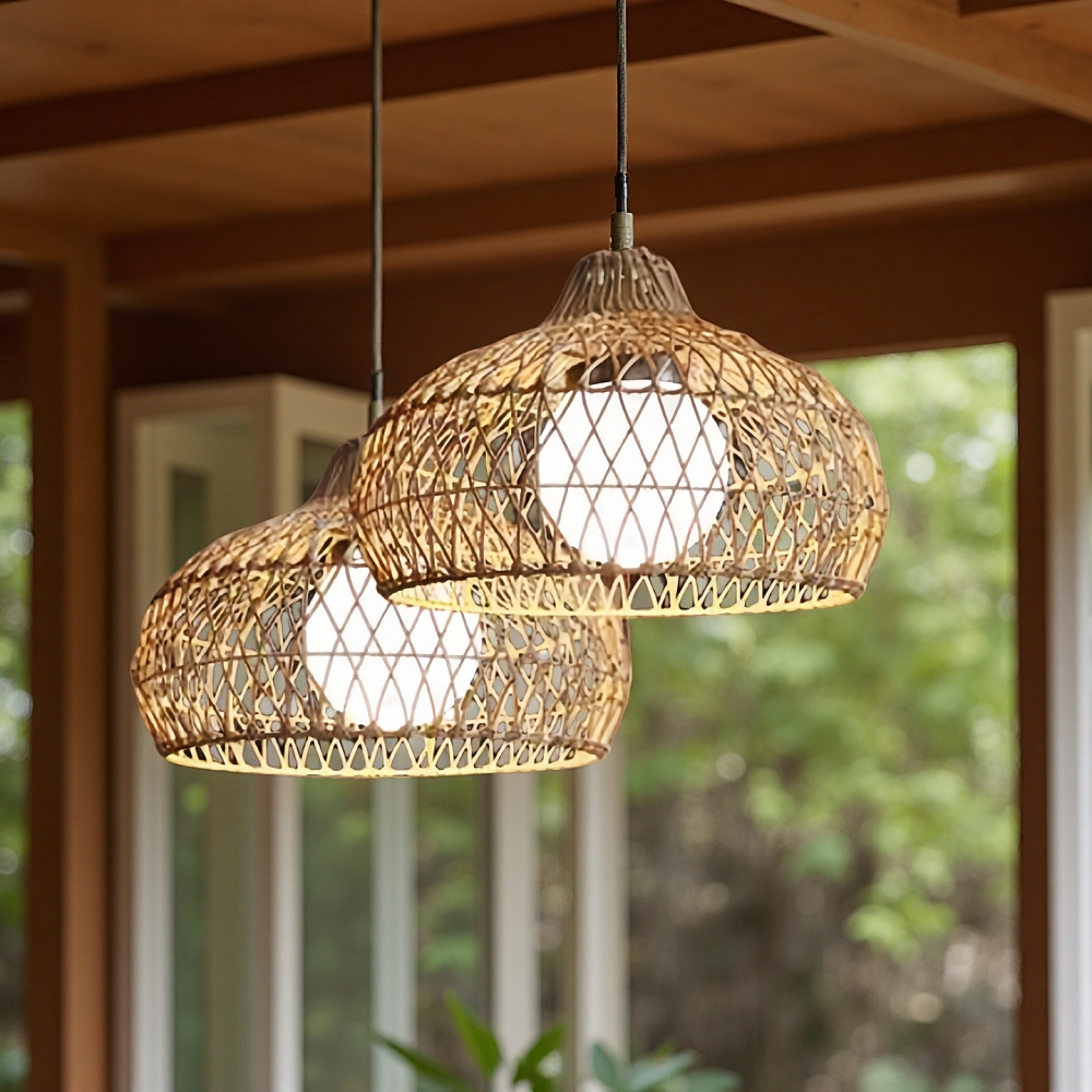 Outdoor courtyard waterproof rattan woven pendant light 16 inch decorative pendant light