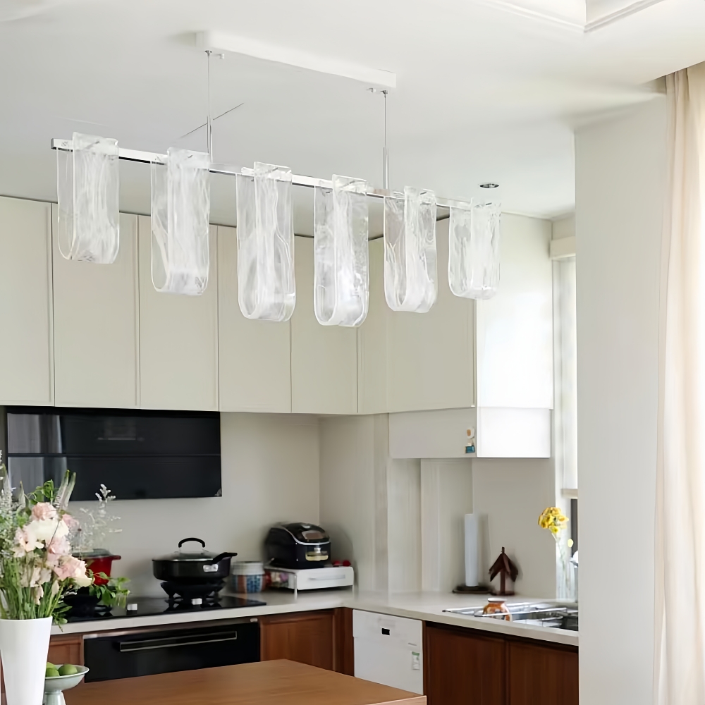 French style cloud glass restaurant pendant light island platform straight strip artistic light