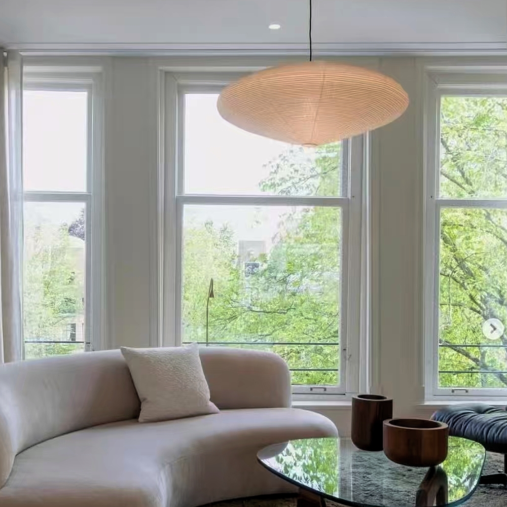 Japanese Wabi-Sabi Style Origami Disc-Shaped Pendant Light