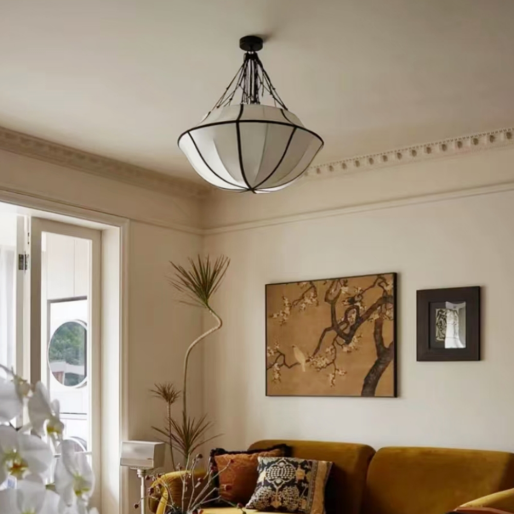 French Drum Shaped Satin Fabric Pendant Light