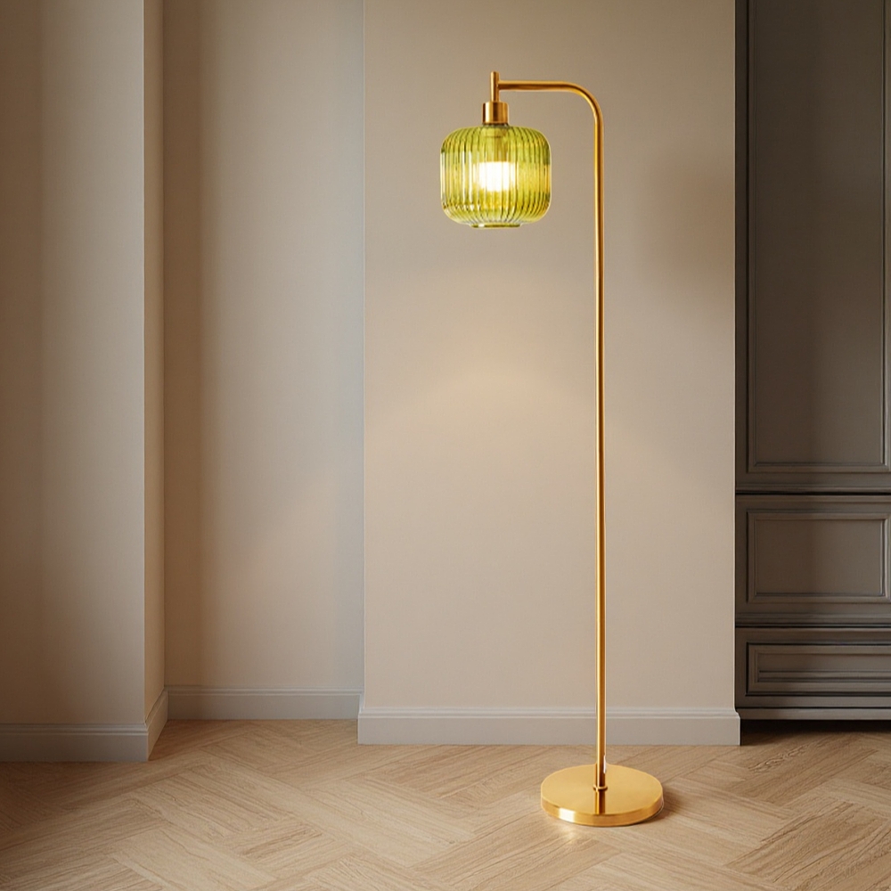 Vintage Green Glass Floor Lamp Water Ripple Light Shadow Effect