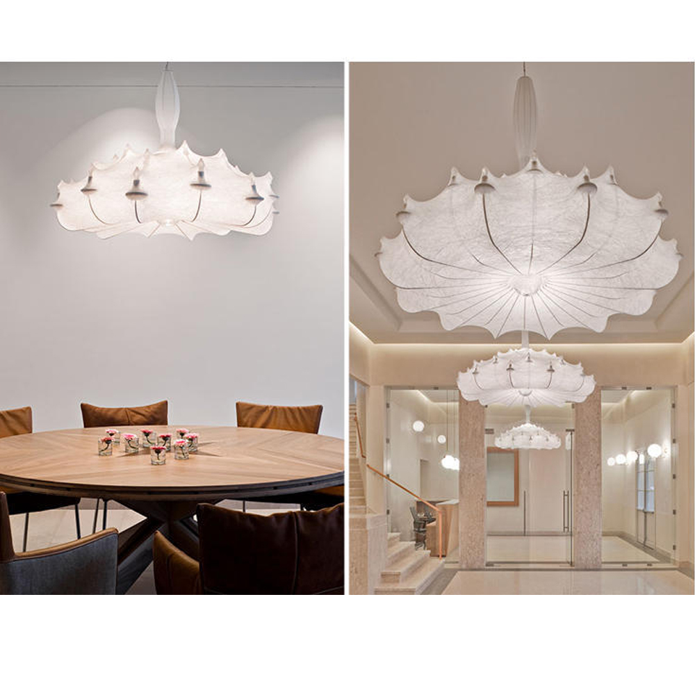 Japanese Cream Silk Chandelier Mid-century Retro Conic Pendant Light