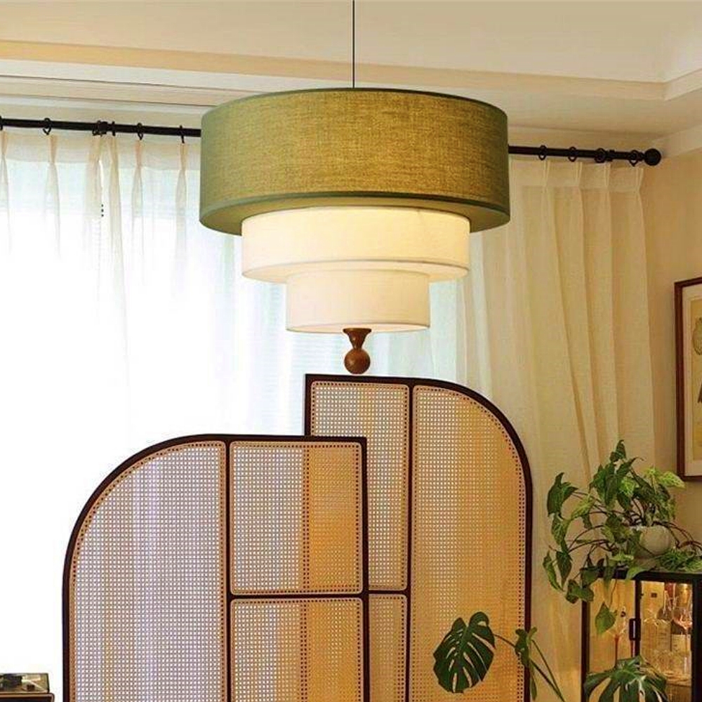 French Retro Color-Blocked Fabric Pendant Light
