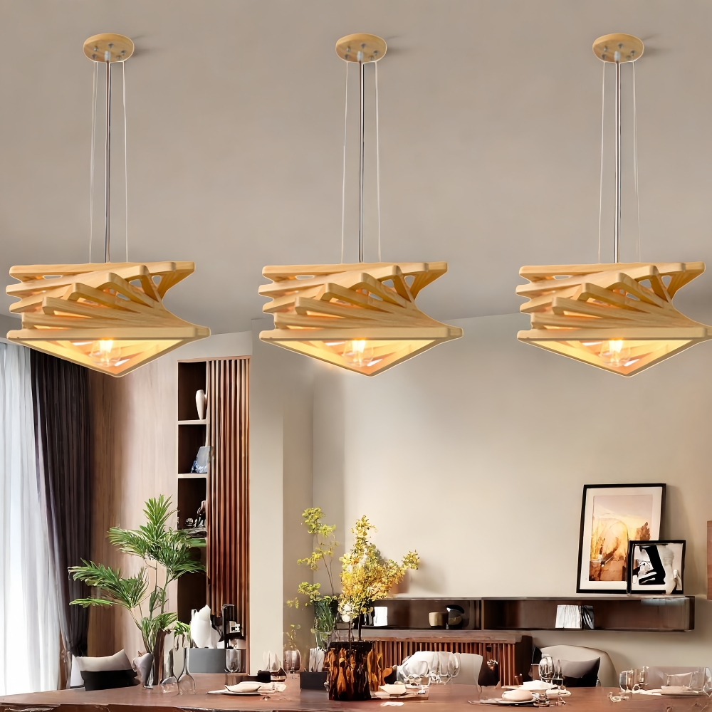 Japanese Retro Wooden Spiral Pendant Lamp