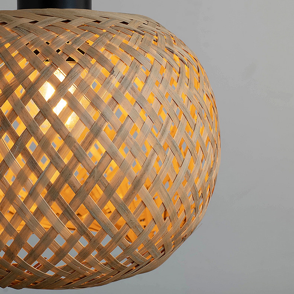 Handmade Kitchen Island Bamboo Pendant Light Minimal Woven Hanging Lamp
