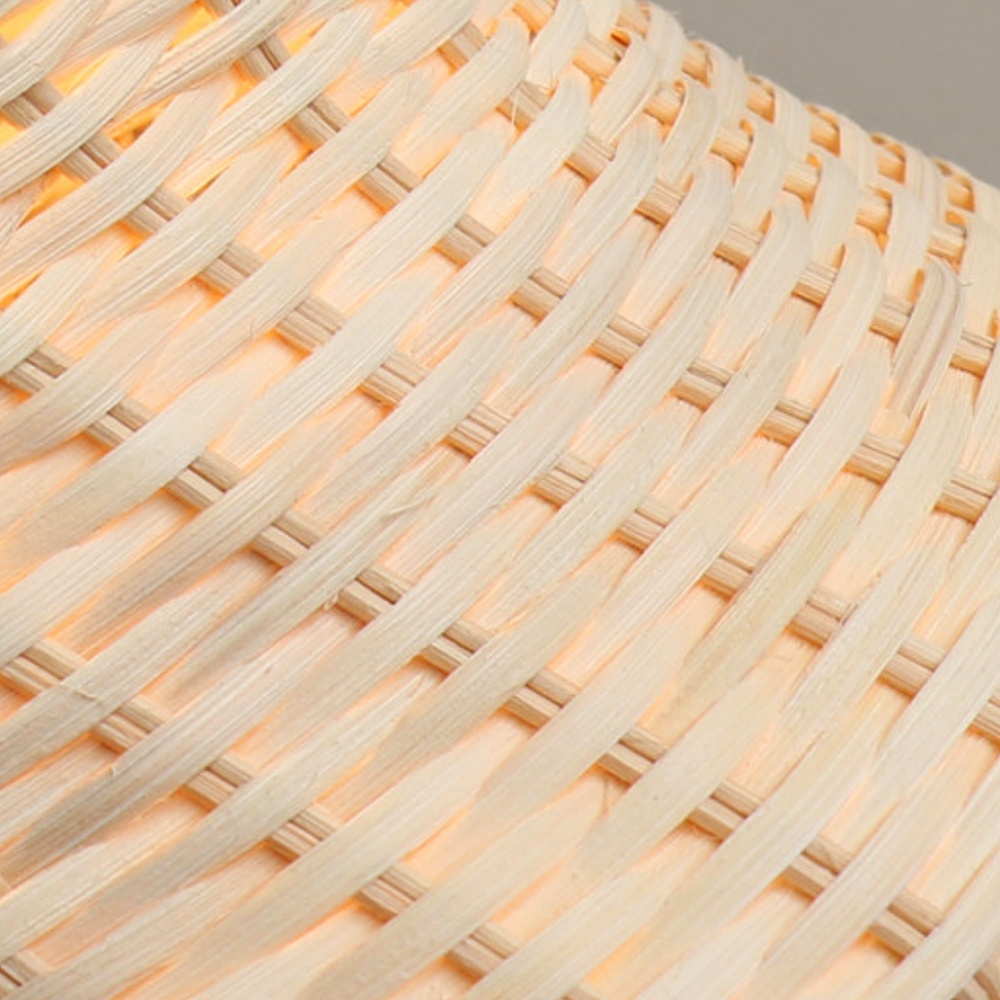 Artisanal Wabi-Sabi Rattan Wavy Column Pendant Light