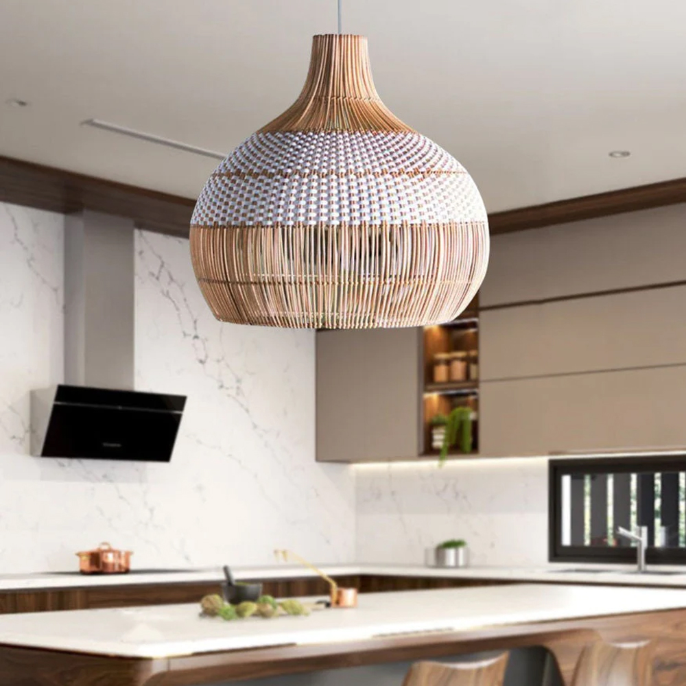 Unique white rattan pendant lamp shade quality kitchen island ceiling light