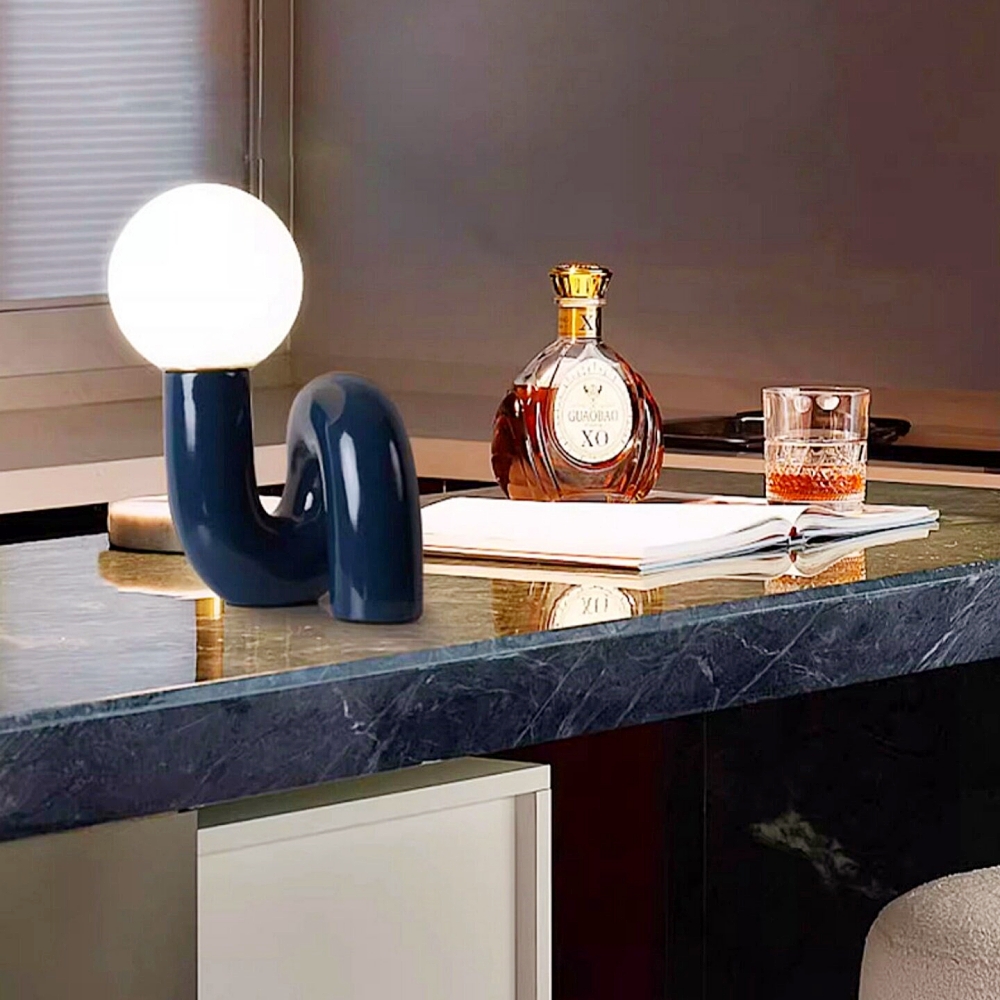 Postmodern Loop Resin Table Lamp With Frosted Glass Globe