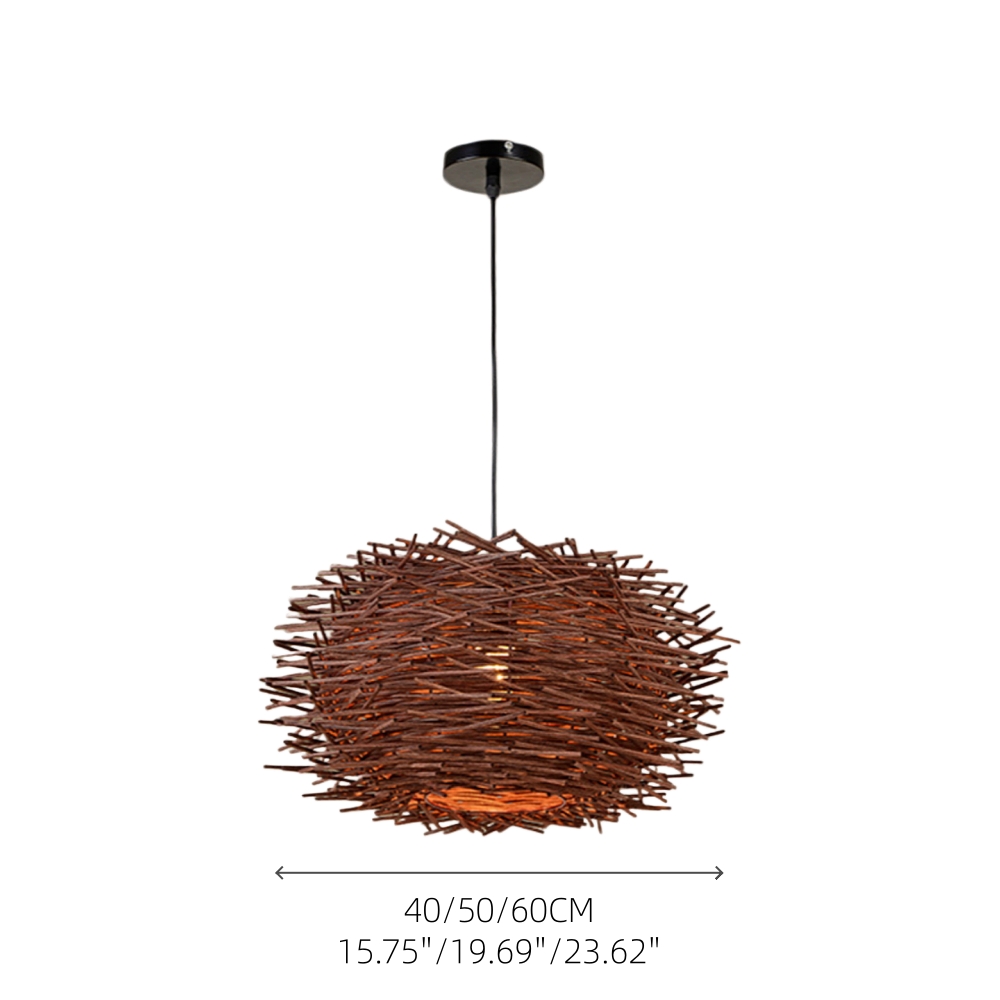 Artisanal Twig Weave Sphere Pendant Rustic Natural Glow