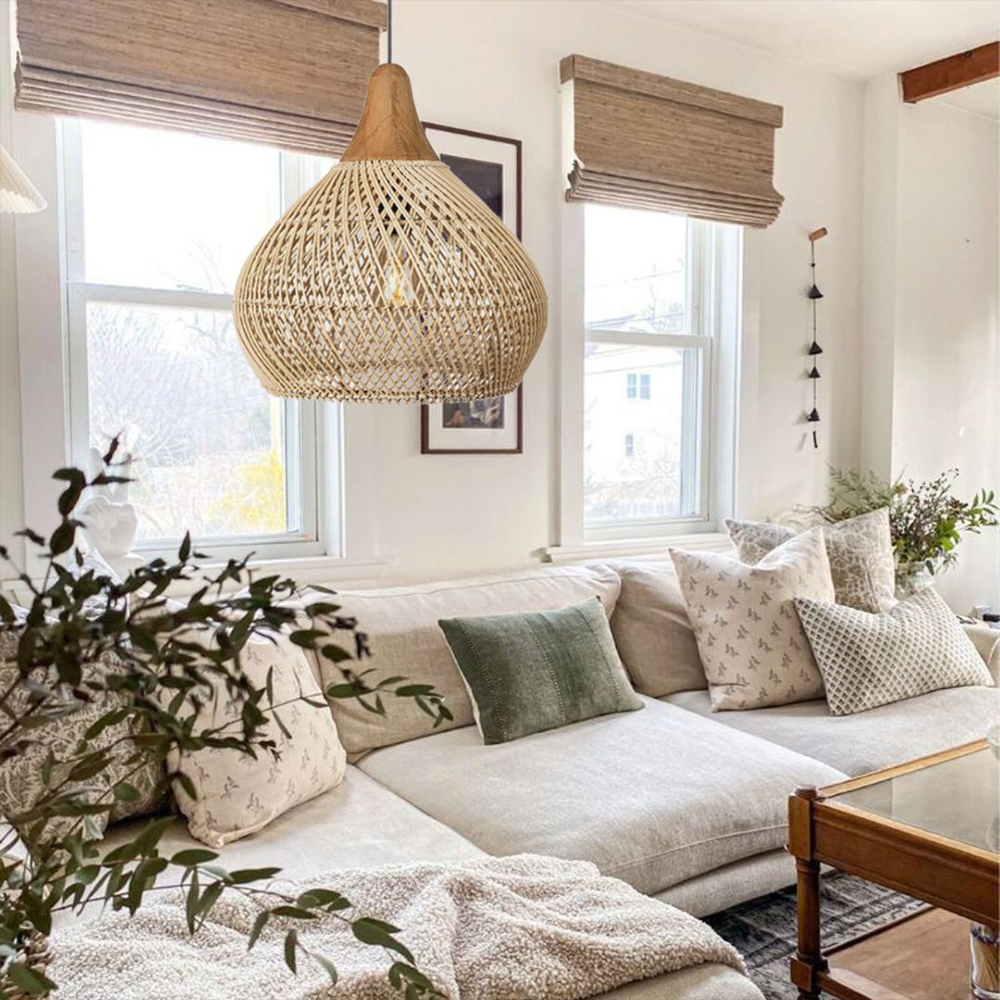 Rattan Pendant Light Wabi Sabi Style Retro Dining Room Chandelier