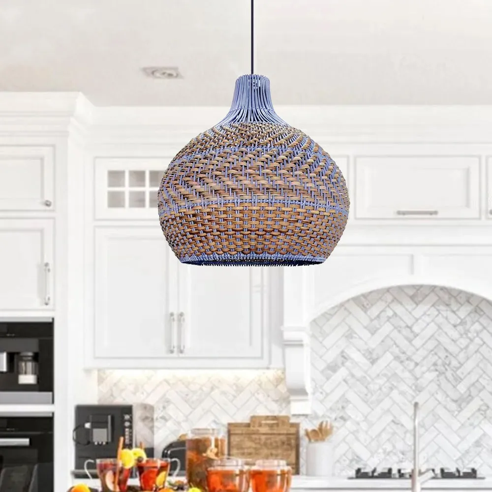 Blue Rattan Dome Pendant Lights For Kitchen Island