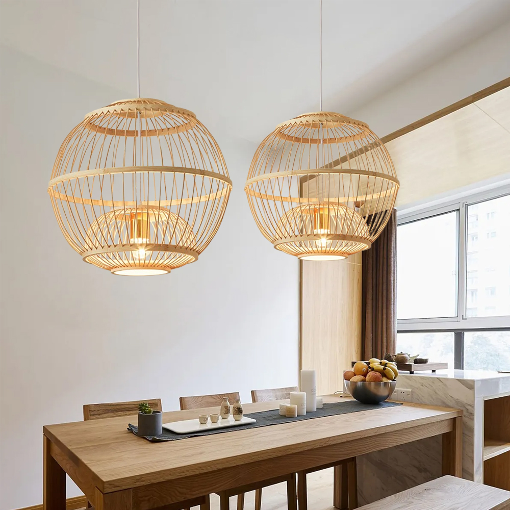 Antique lantern shaped bamboo pendant light for kitchen island