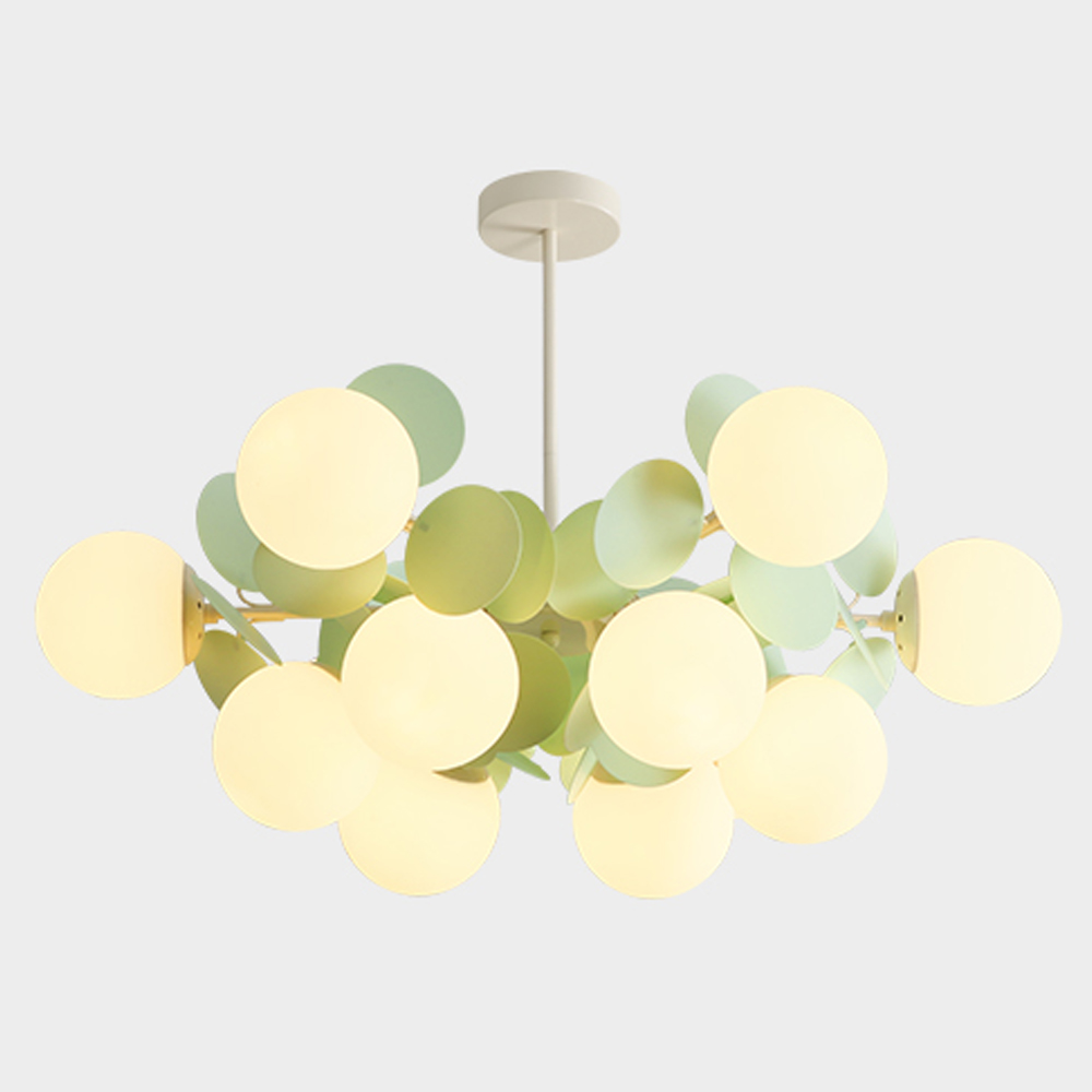 French Cream Style Living Room Glass Pendant Light Modern Green Bubble Chandelier