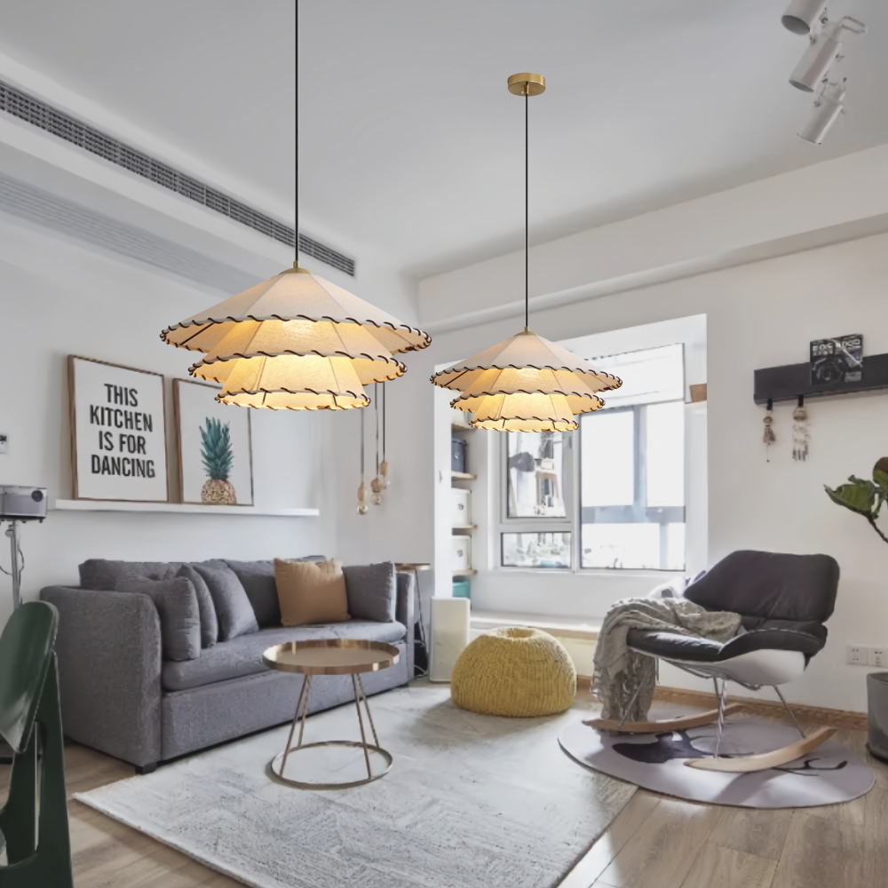 Vinatge Wabi-Sabi Lotus Leaf Fabric Pendant Light