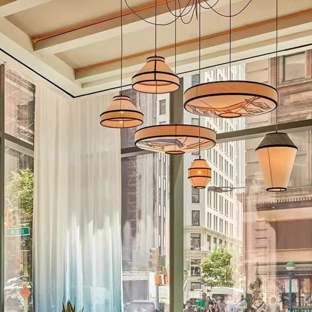 蜂X　ランチ　1/4 ∞ Studio Japanese Restaurant Graffiti Fabric Pendant Light Chandelier