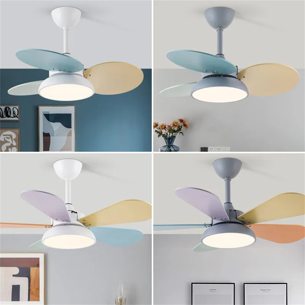 Nordic Style Macaron Color Matching Fan Integrated Silent LED Pendant Light