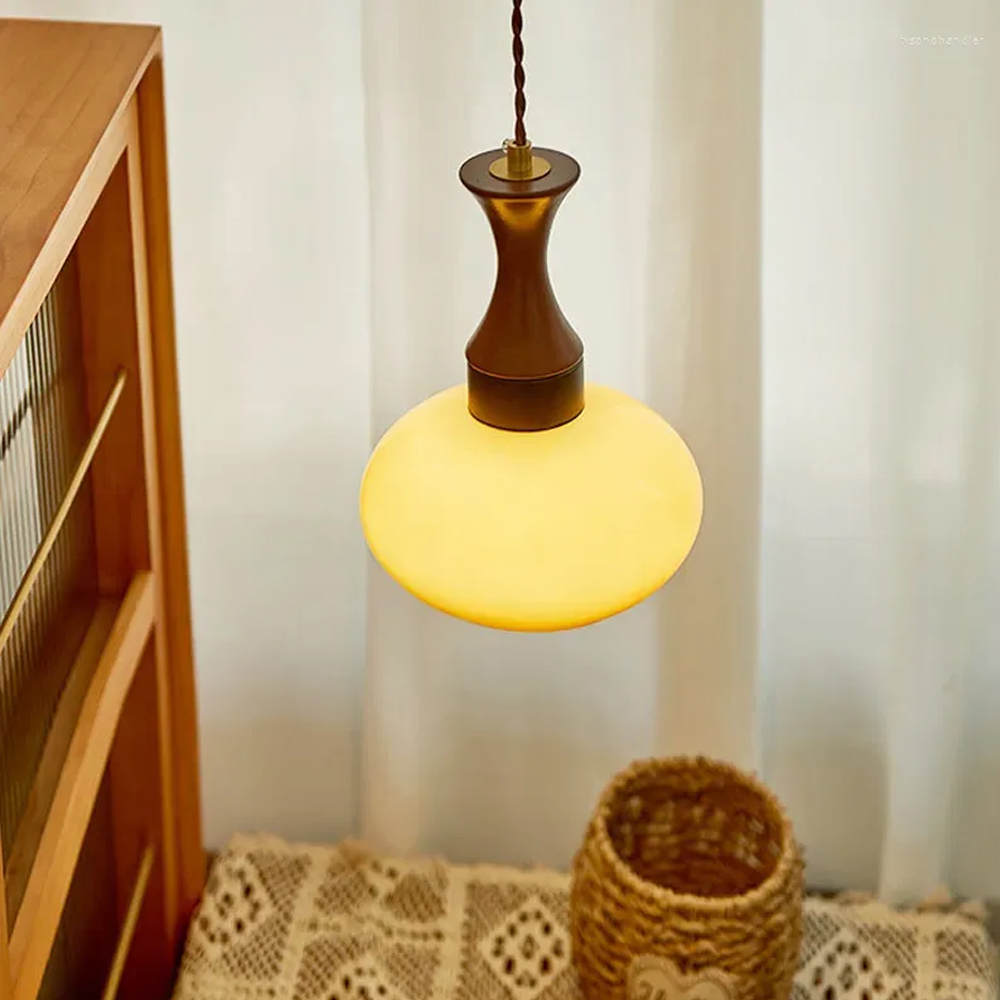 Medieval Vintage Glass Chandelier Bauhaus Restaurant Wooden Pendant Light