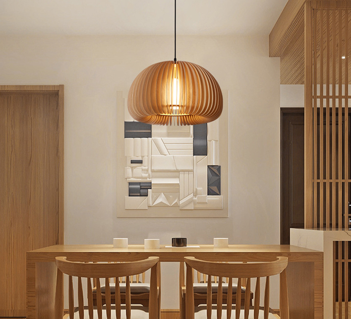 Restaurant Decorative Lamps Nordic Solid Wooden Pendant Light Pumpkin Chandelier