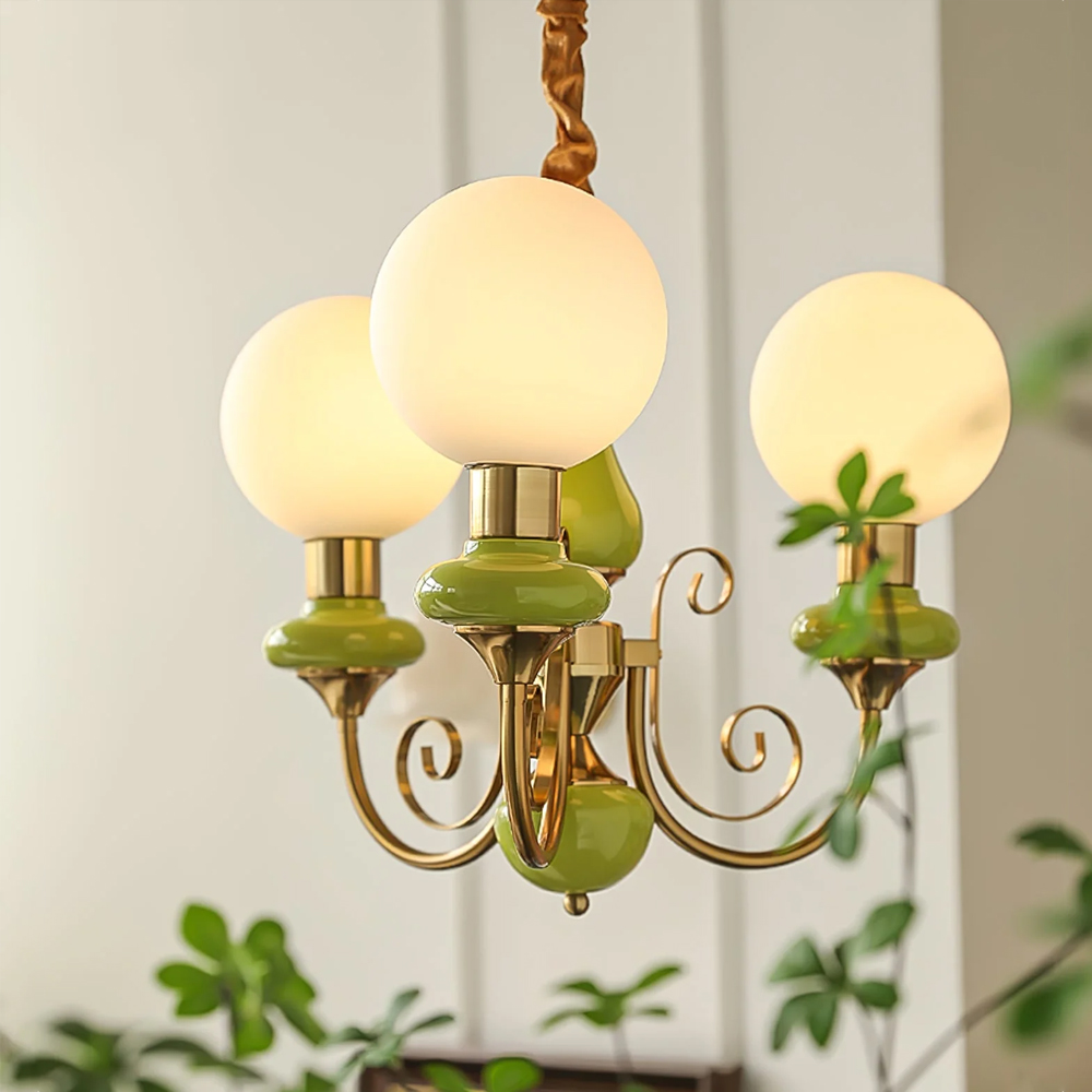 French Pastoral Fruit Green Glass Pendant Lamp B&B Retro Living Room Chandelier