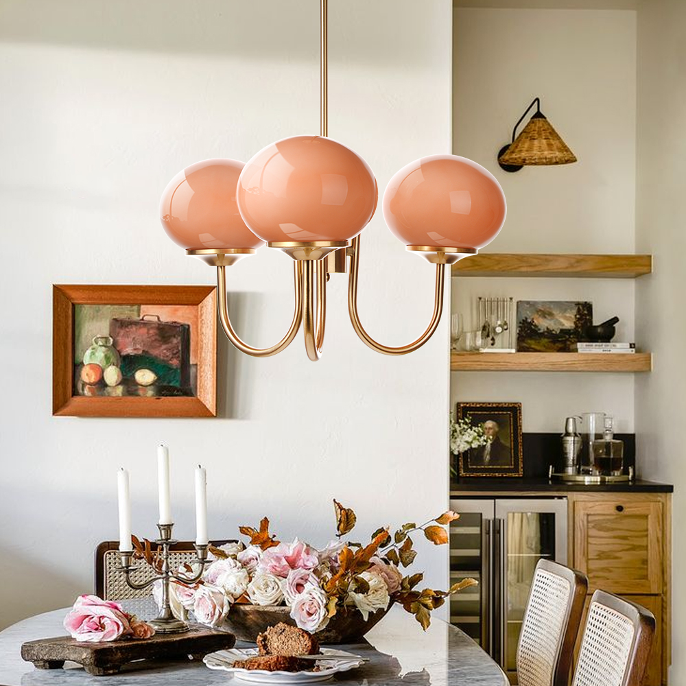 Bauhaus Living Room Chandelier Luxury Cream Pink Glass Pendant Light