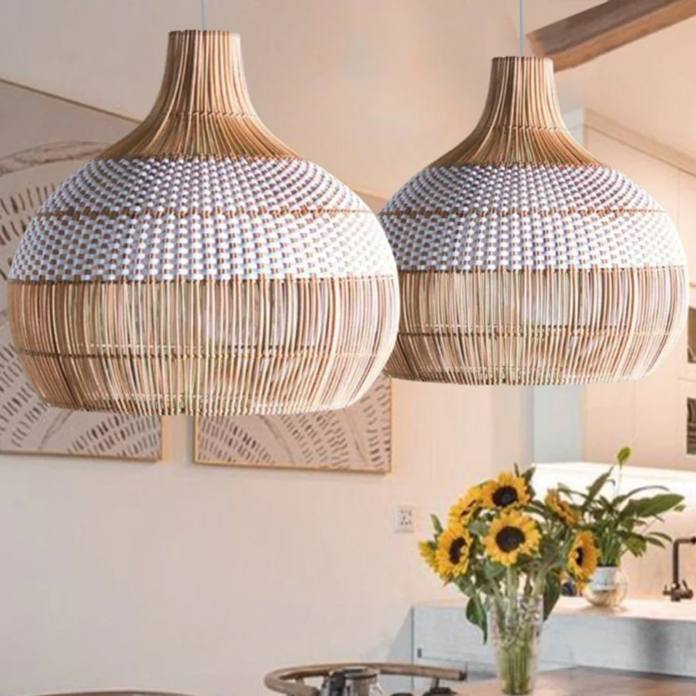 Unique white rattan pendant lamp shade quality kitchen island ceiling light