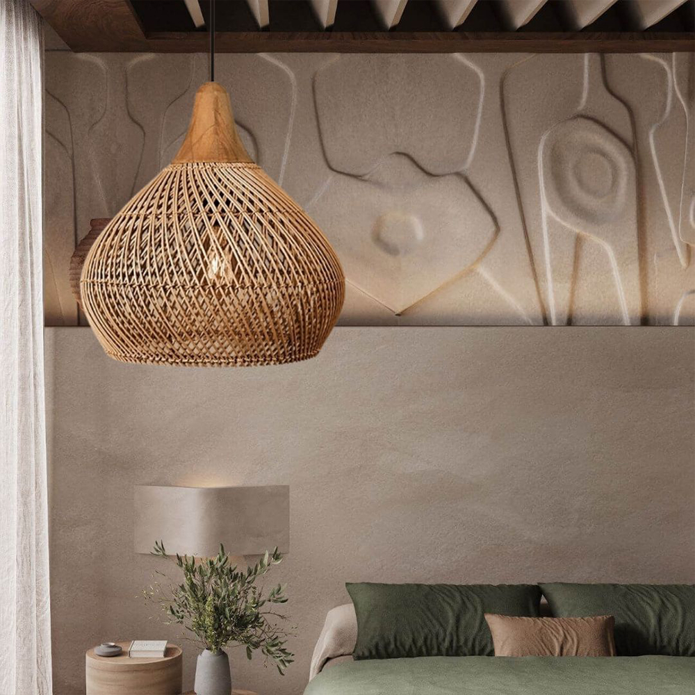 Rattan Pendant Light Wabi Sabi Style Retro Dining Room Chandelier