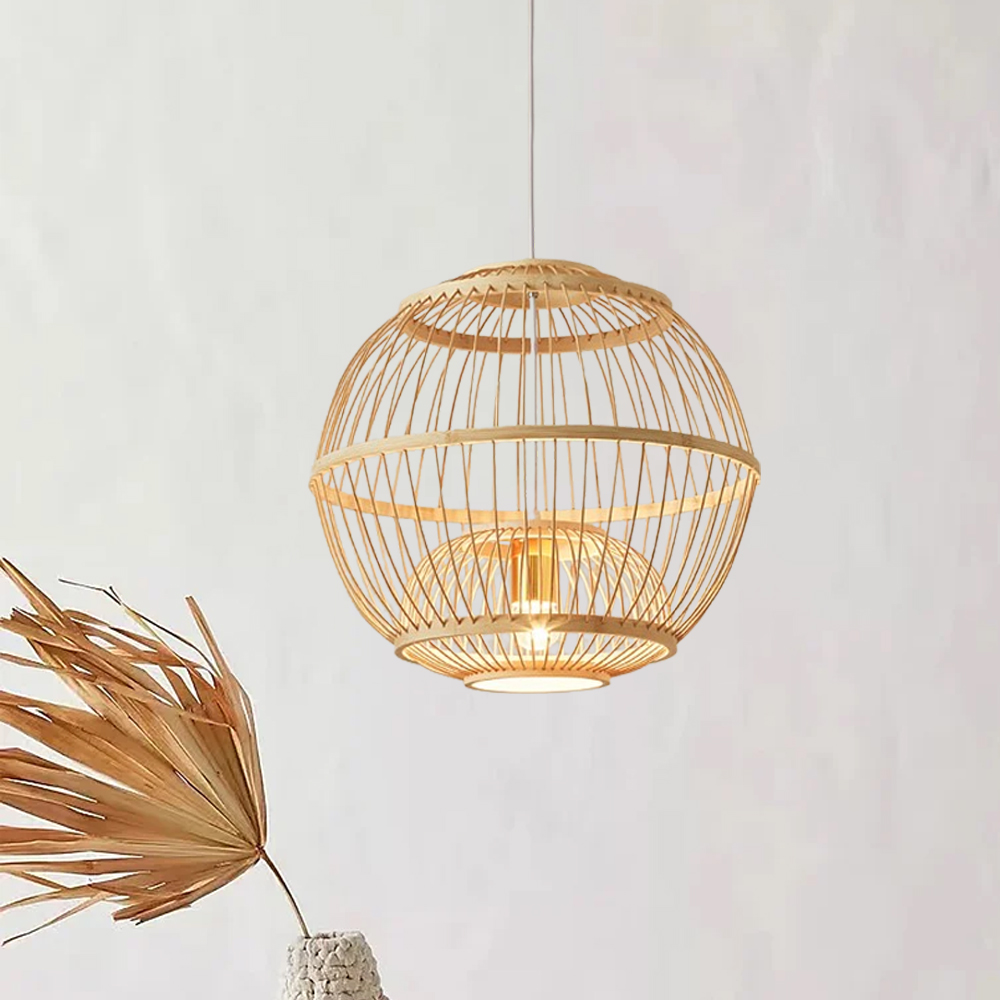 Antique lantern shaped bamboo pendant light for kitchen island