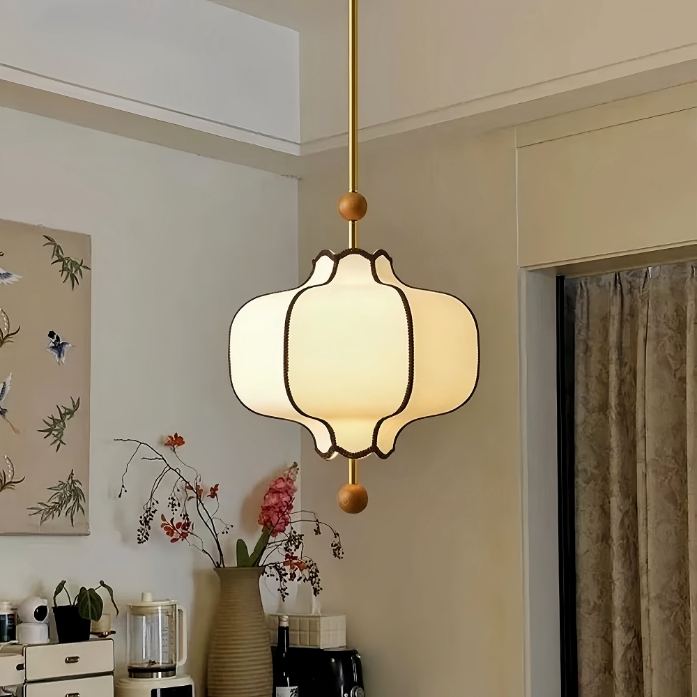 French Retro Style Bedroom Lace Fabric Pendant Light